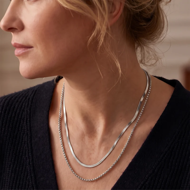 2er Set - 316L Edelstahl Herringbone und Venezianische Box Ketten, ca. 32,90 g