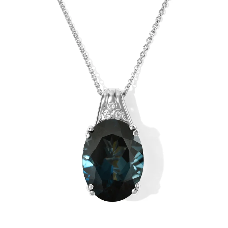 D'Joy London Blau Topas, Weißer Diamant Anhänger mit Kette, ca. 50 cm 925 Silber Rhodiniert ca. 10.92 ct