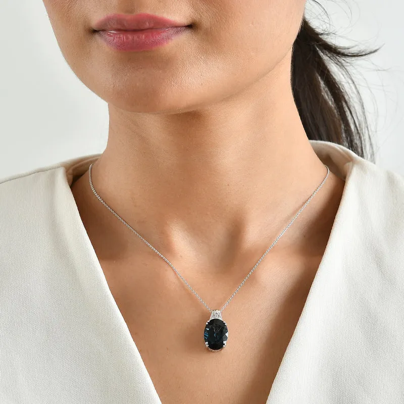 D'Joy London Blau Topas, Weißer Diamant Anhänger mit Kette, ca. 50 cm 925 Silber Rhodiniert ca. 10.92 ct