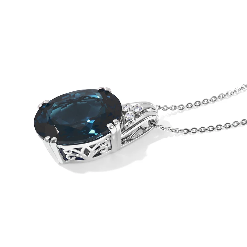 D'Joy London Blau Topas, Weißer Diamant Anhänger mit Kette, ca. 50 cm 925 Silber Rhodiniert ca. 10.92 ct