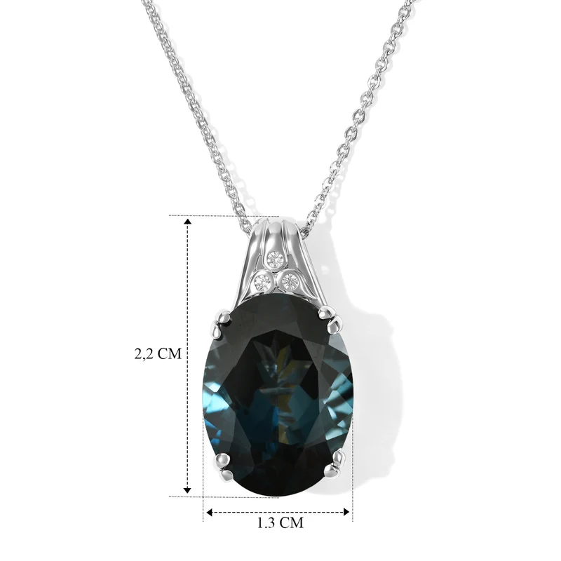 D'Joy London Blau Topas, Weißer Diamant Anhänger mit Kette, ca. 50 cm 925 Silber Rhodiniert ca. 10.92 ct