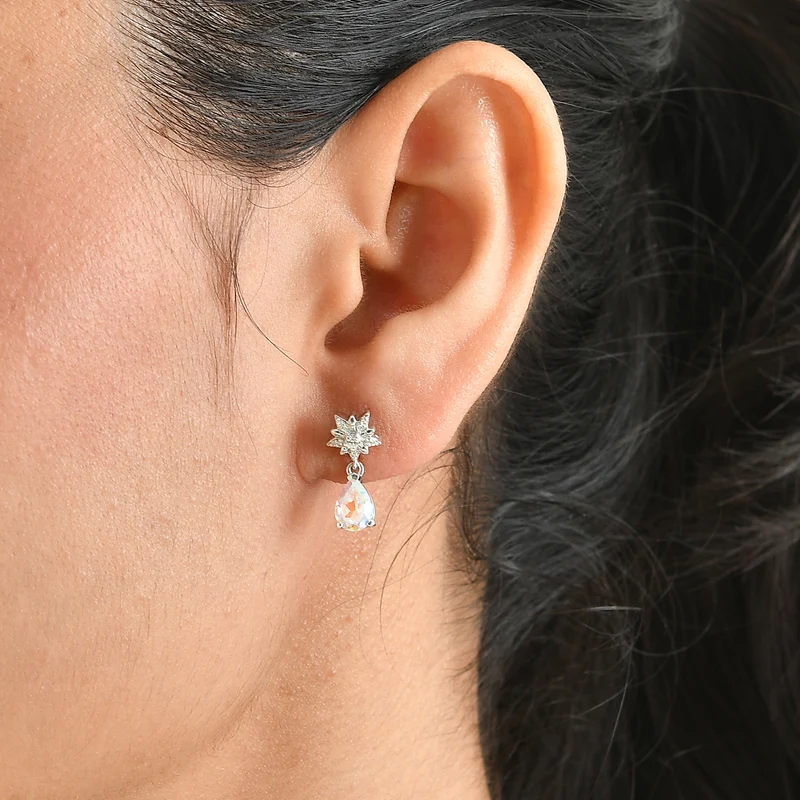 D'Joy Merkur mystischer Topas, Weißer Zirkon Ohrringe 925 Silber Rhodiniert ca. 1.78 ct
