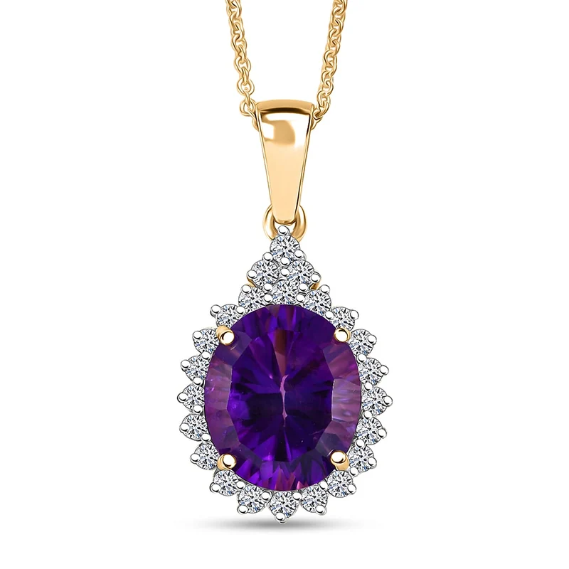 LUXURIANT DIAMOND - AAA Lusaka Amethyst, Lab Grown Diamant Schmuckset (8-13 Werktage Lieferzeit) ca. 50 cm ca. 4,89 ct.