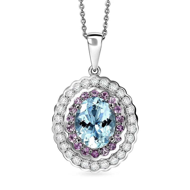 D'Joy AA Aquamarin, Rosa Saphir Schmuckset (8-13 Werktage Lieferzeit) ca. 50 cm 925 Silber Rhodiniert ca. 3,82 ct.