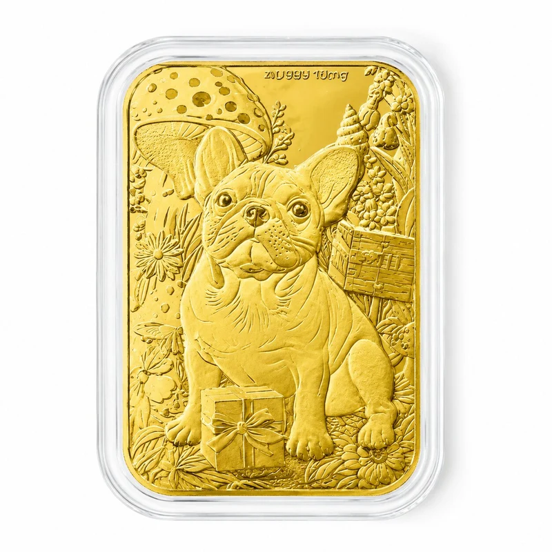 999er Goldfolie mit Bulldoggenmotiv, 10mg, 4,5x3,1cm