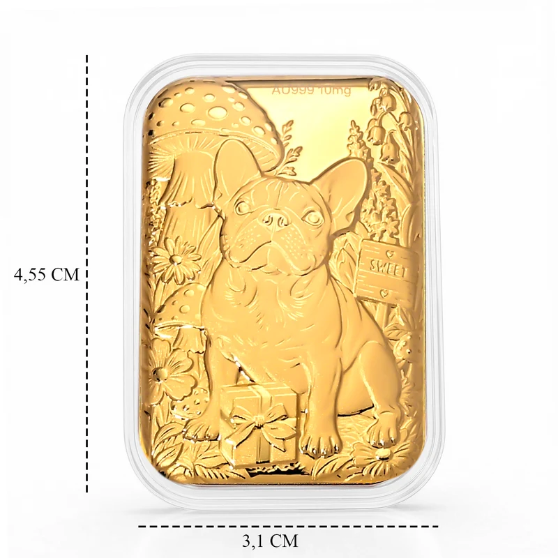 999er Goldfolie mit Bulldoggenmotiv, 10mg, 4,5x3,1cm