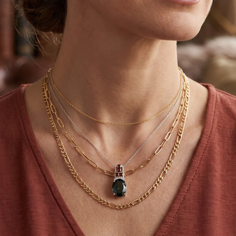 D'Joy Alexandrit Quarz Triplette, Roter Granat Schmuckset ca. 50 cm 925 Silber Rhodiniert ca. 10,60 ct.