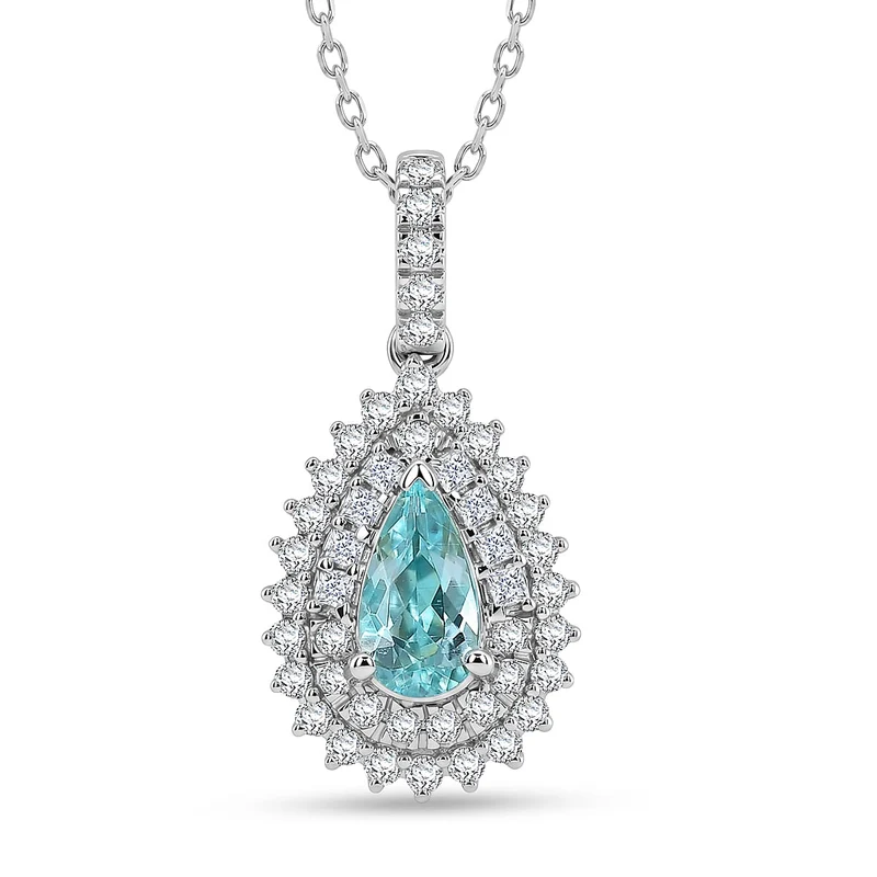 Rhapsody AAAA Paraiba Turmalin, Weißer Diamant Schmuckset (8-13 Werktage Lieferzeit) ca. 50 cm ca. 1,32 ct.