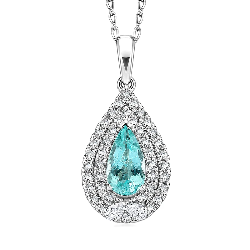 Rhapsody AAAA Paraiba Turmalin, Weißer Diamant Schmuckset (8-13 Werktage Lieferzeit) ca. 50 cm ca. 1,56 ct.