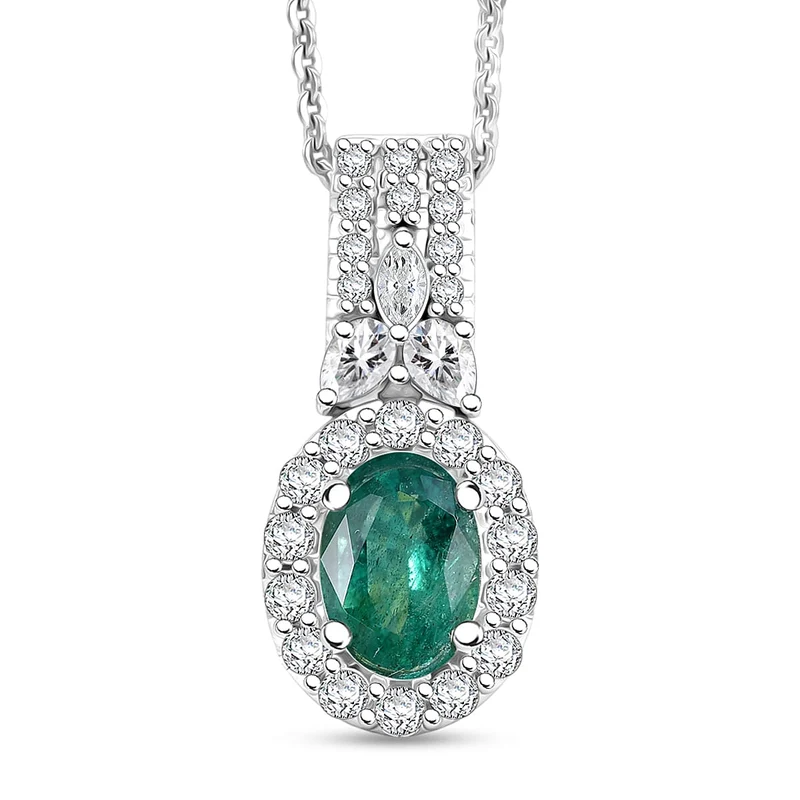 D'Joy AA Kagem Sambischer Smaragd, Moissanit Schmuckset (8-13 Werktage Lieferzeit) ca. 45 cm 925 Silber Rhodiniert ca. 1,20 ct.