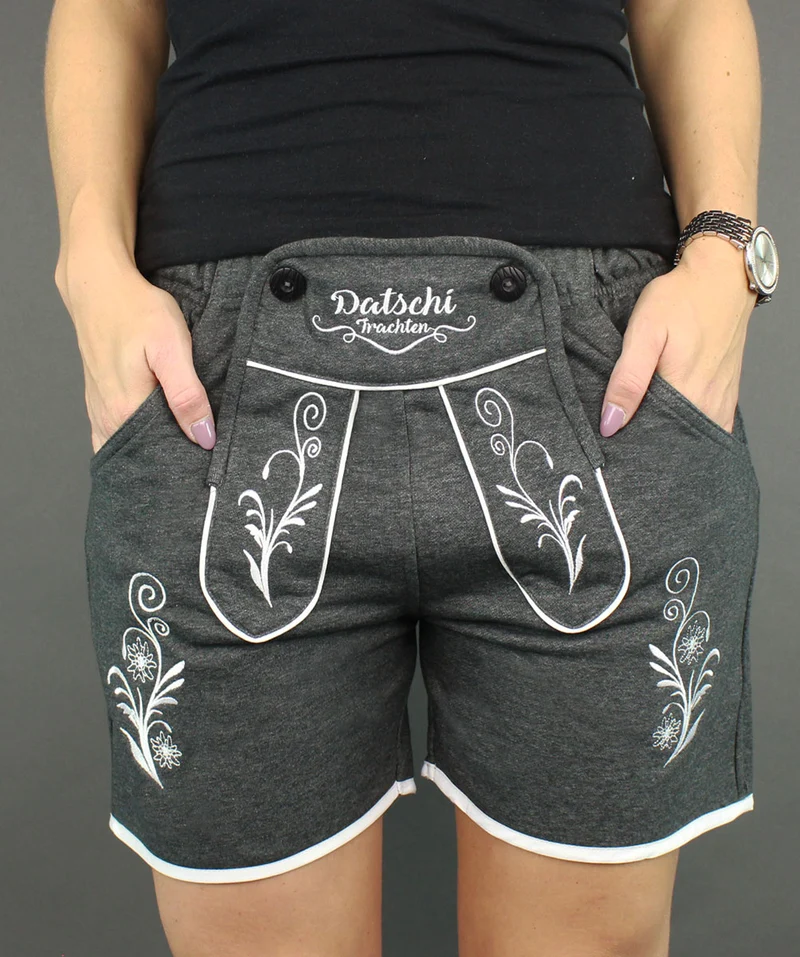 Damen Lederhosen Jogginghose Kurz Dunkelgrau