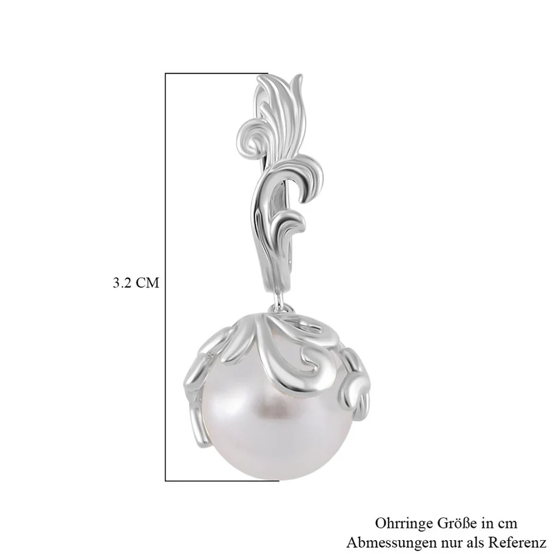 Weiße Muschelkernperle (11-13 mm) Ohrringe Nickelfreies Messing