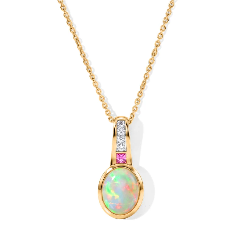 D joy Natürlicher, äthiopischer Welo Opal, Rosa Saphir Anhänger mit Kette, 925 Silber vergoldet ca. 1.32 ct