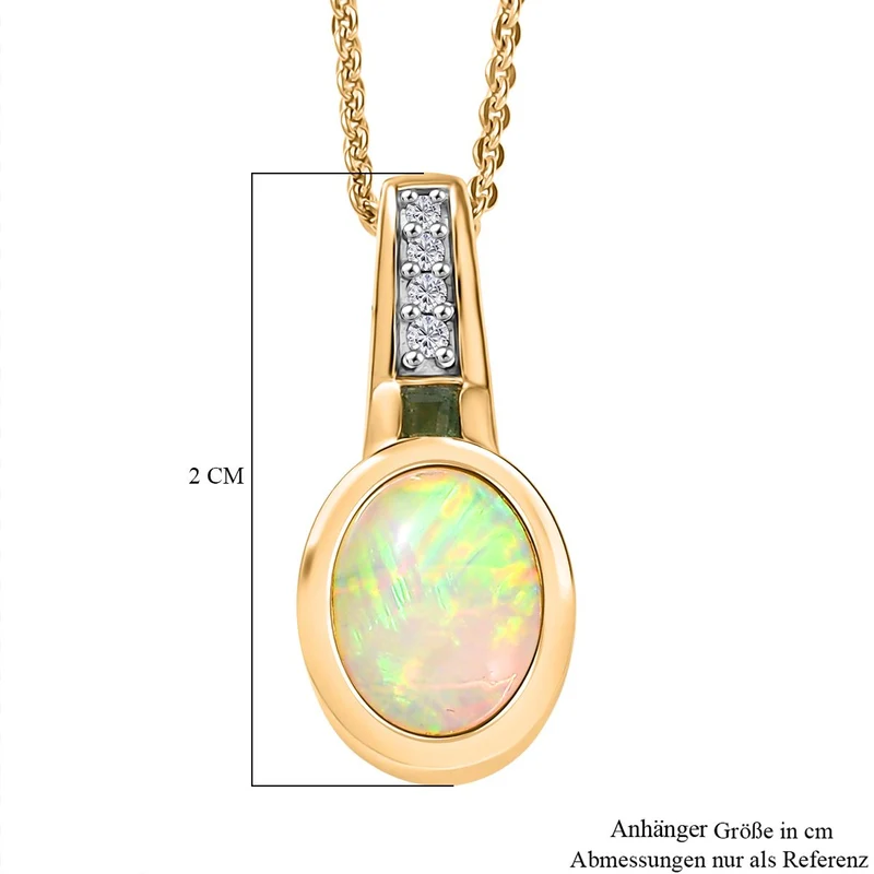 D joy Natürlicher, äthiopischer Welo Opal, Smaragd Anhänger mit Kette, 925 Silber 750 Gelbgold Vermeil ca. 1.32 ct