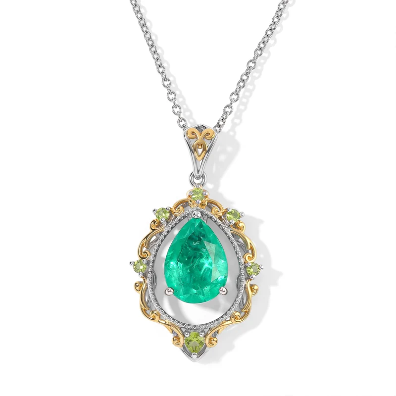 EVER TRUE Smaragd-Quarz Triplette, Peridot Anhänger mit Kette, ca. 50 cm Reine Bronze Platiniert und vergoldet und Edelstahl Platiniert ca. 6.86 ct