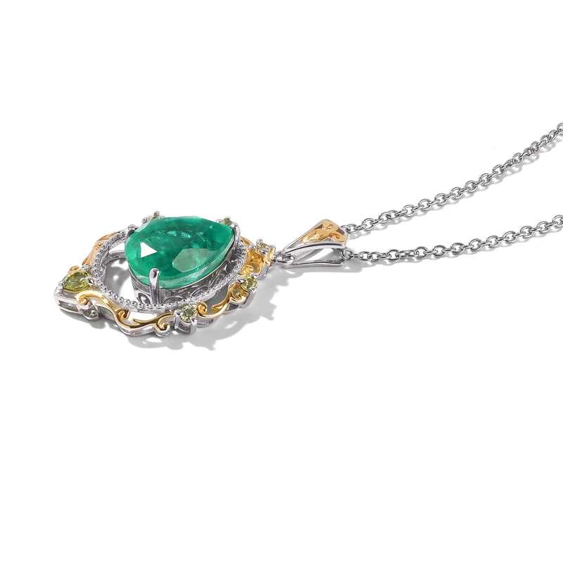 EVER TRUE Smaragd-Quarz Triplette, Peridot Anhänger mit Kette, ca. 50 cm Reine Bronze Platiniert und vergoldet und Edelstahl Platiniert ca. 6.86 ct