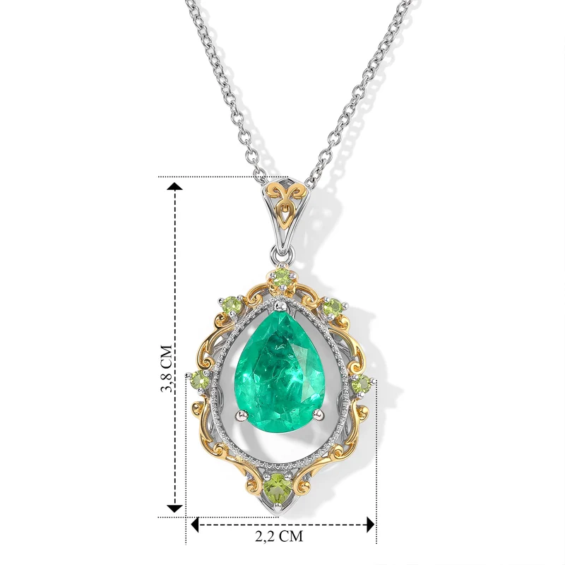 EVER TRUE Smaragd-Quarz Triplette, Peridot Anhänger mit Kette, ca. 50 cm Reine Bronze Platiniert und vergoldet und Edelstahl Platiniert ca. 6.86 ct