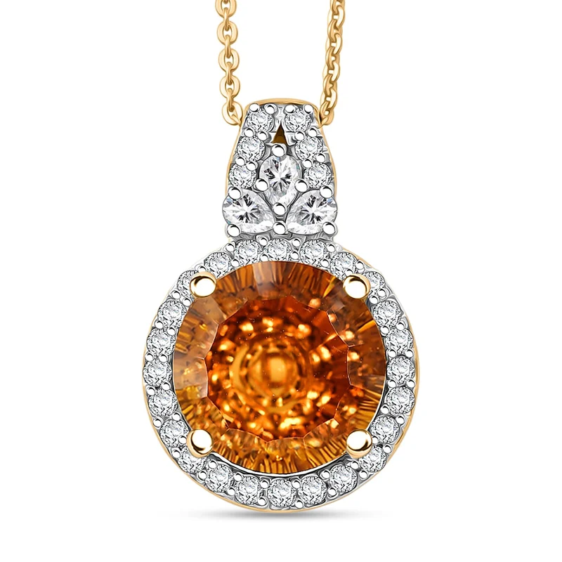 D'Joy AA Citrin, Moissanit Schmuckset (8-13 Werktage Lieferzeit) ca. 50 cm 925 Silber 750 Gelbgold vermeil ca. 5,14 ct.