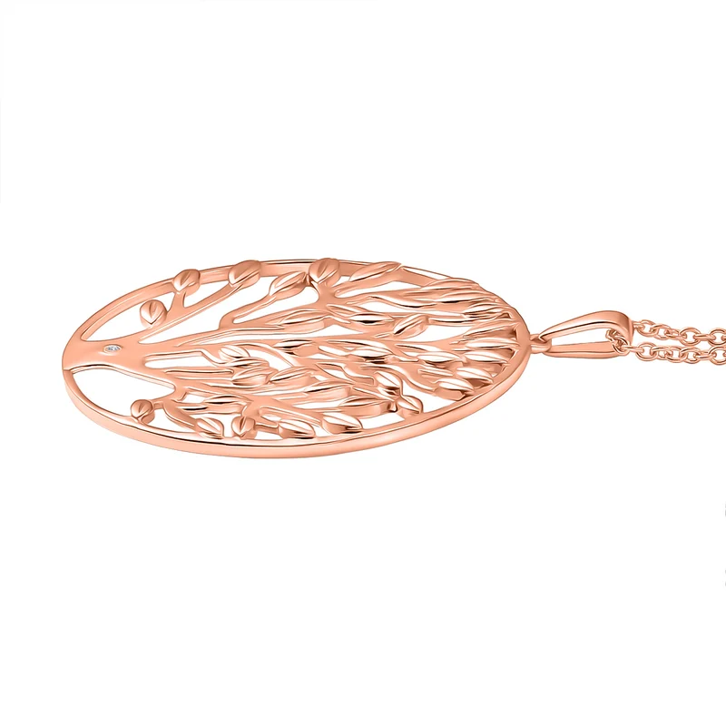 EVER TRUE Weißer Diamant Anhänger mit Kette ca. 50 cm, Nickelfreies Messing Roségoldfarben