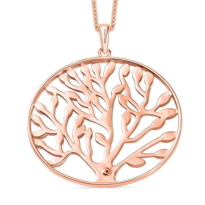 EVER TRUE Weißer Diamant Anhänger mit Kette ca. 50 cm, Nickelfreies Messing Roségoldfarben