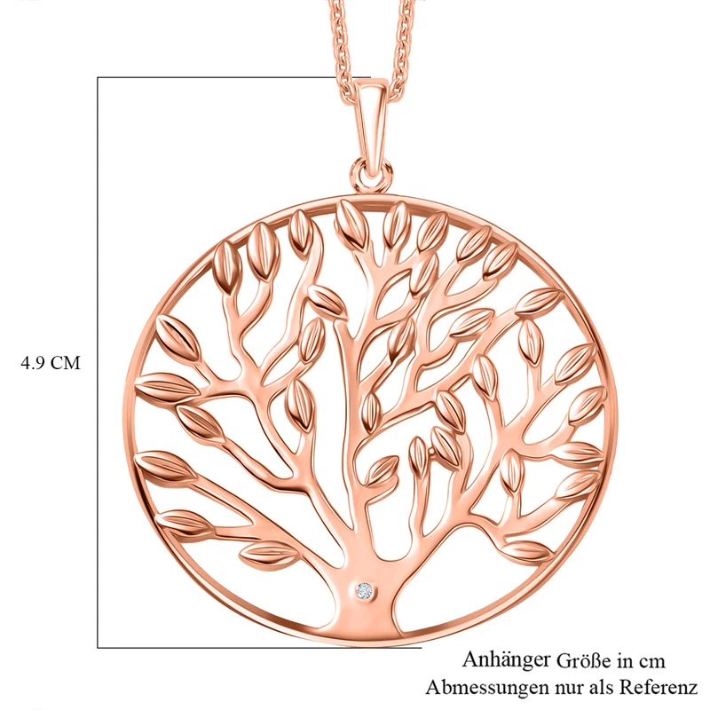EVER TRUE Weißer Diamant Anhänger mit Kette ca. 50 cm, Nickelfreies Messing Roségoldfarben