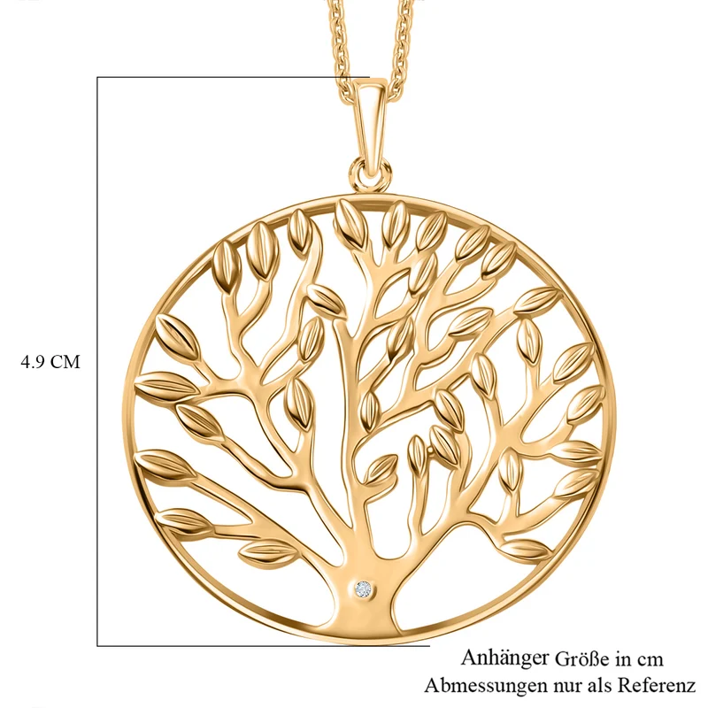 EVER TRUE Weißer Diamant Anhänger mit Kette ca. 50 cm, Nickelfreies Messing Goldfarben