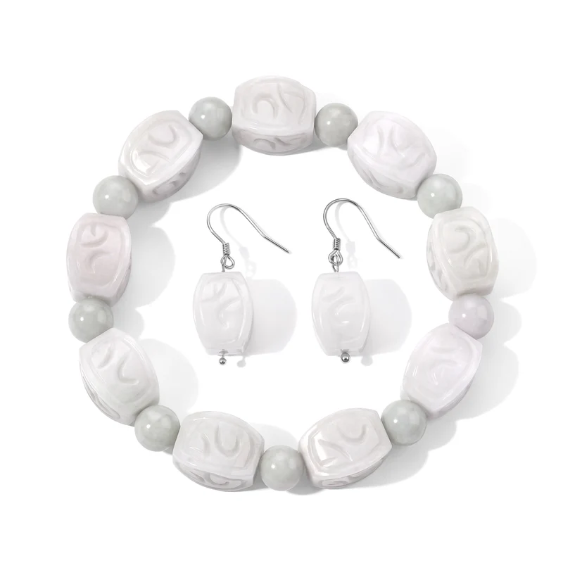 D'Joy 307 ct. natürliches weiße Jade Schmuckset, 925 Silber rhodiniert