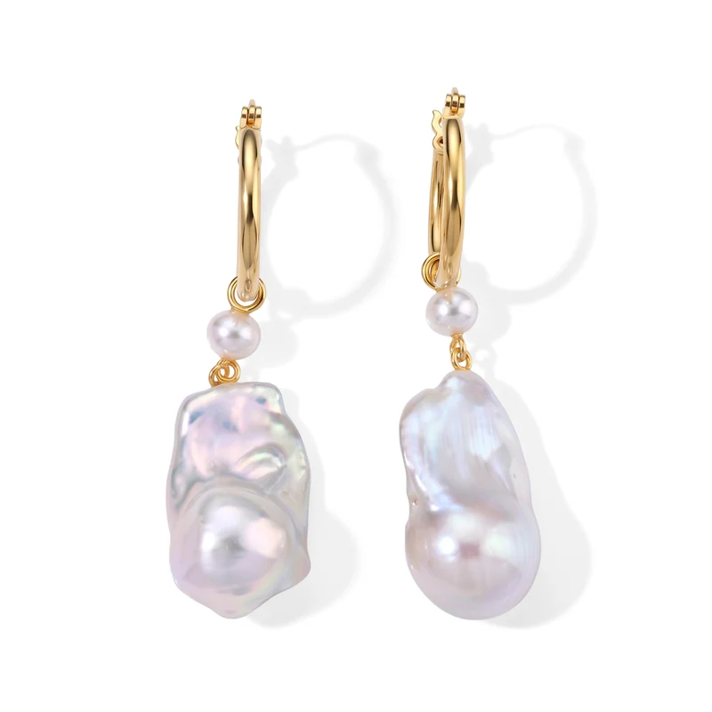 D'Joy Weiße Barockperle, Zhuji Akoya-Perle (3-5mm) Ohrringe 925 Silber Vergoldet 17.00 ct