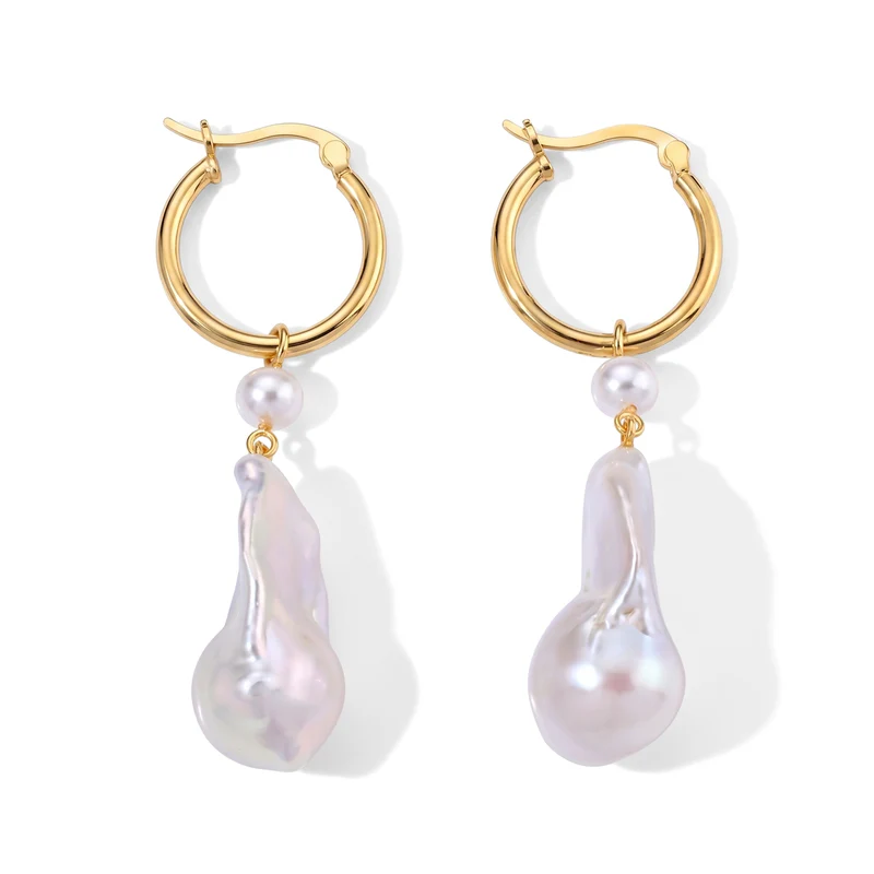 D'Joy Weiße Barockperle, Zhuji Akoya-Perle (3-5mm) Ohrringe 925 Silber Vergoldet 17.00 ct