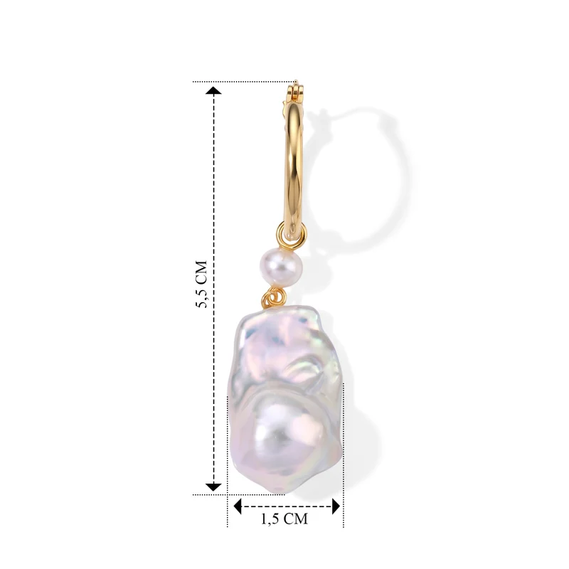 D'Joy Weiße Barockperle, Zhuji Akoya-Perle (3-5mm) Ohrringe 925 Silber Vergoldet 17.00 ct