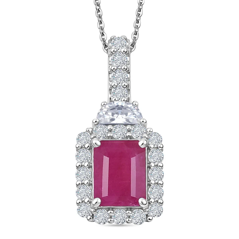 D'Joy AA Burmesischer Rubin, Moissanit Schmuckset (10-15 Werktage Lieferzeit) ca. 50 cm 925 Silber Rhodiniert ca. 3,05 ct.