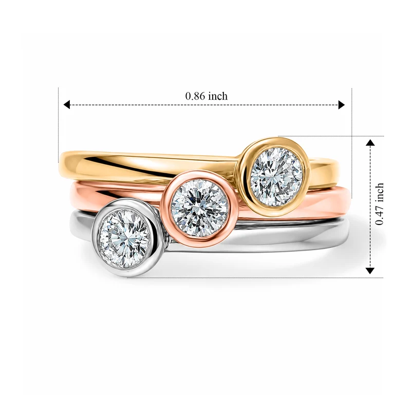LUXURIANT 3er-Set SI-GH Labor Diamant Stacking Ringe, 925 Silber mit 750 Gelbgold Vermeil, 750 Roségold Vermeil und rhodiniert - (8-13 Werktage Lieferzeit) 3 ct.