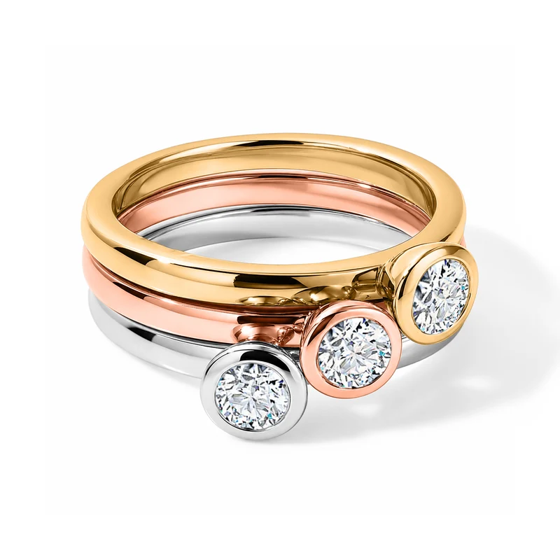 LUXURIANT 3er-Set SI-GH Labor Diamant Stacking Ringe, 925 Silber mit 750 Gelbgold Vermeil, 750 Roségold Vermeil und rhodiniert - (8-13 Werktage Lieferzeit) 3 ct.