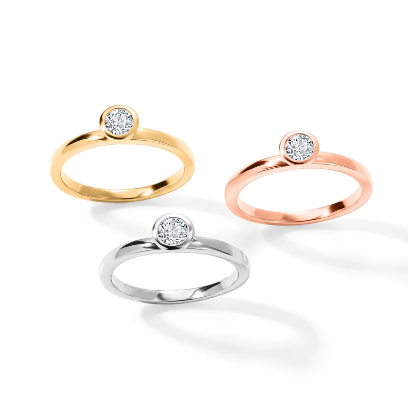 LUXURIANT 3er-Set SI-GH Labor Diamant Stacking Ringe, 925 Silber mit 750 Gelbgold Vermeil, 750 Roségold Vermeil und rhodiniert - (8-13 Werktage Lieferzeit) 3 ct.