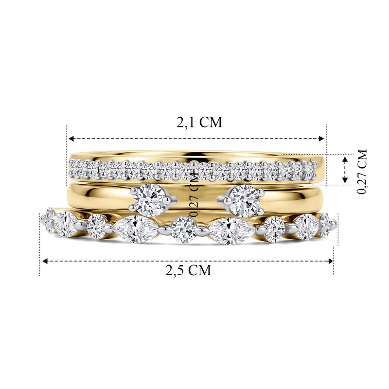 LUXURIANT 3er-Set SI-GH Labor Diamant Stacking Ringe, 925 Silber rhodiniert - (8-13 Werktage Lieferzeit) 0,75 ct.