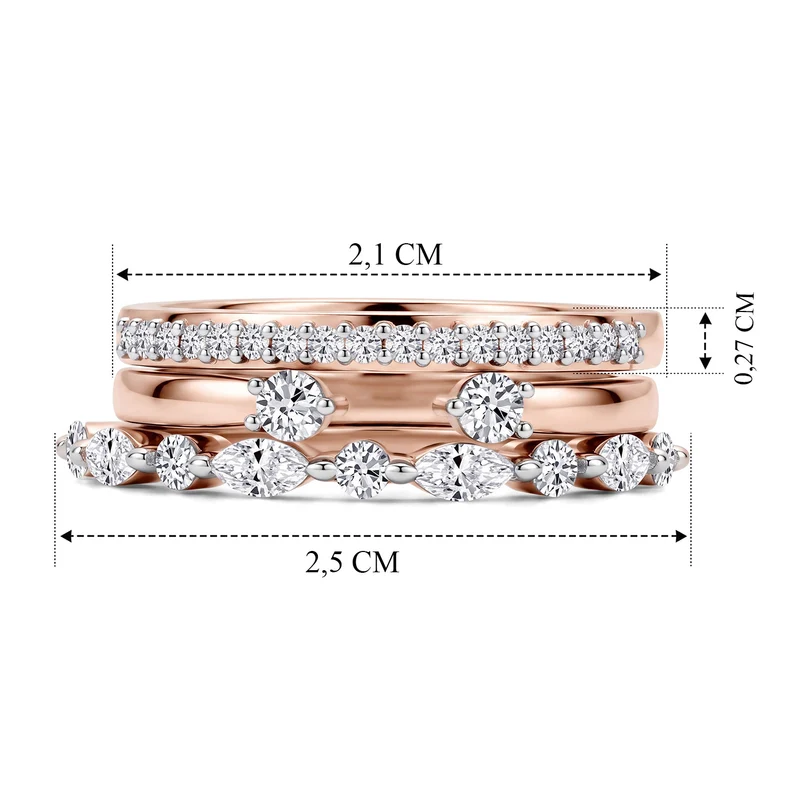 LUXURIANT 3er-Set SI-GH Labor Diamant Stacking Ringe, 925 Silber rhodiniert - (8-13 Werktage Lieferzeit) 0,75 ct.