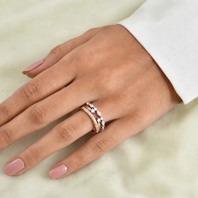 LUXURIANT 3er-Set SI-GH Labor Diamant Stacking Ringe, 925 Silber rhodiniert - (8-13 Werktage Lieferzeit) 0,75 ct.