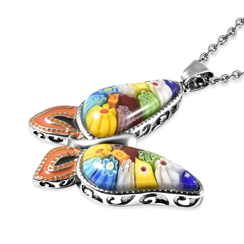 Murano-Stil Glas Schmetterlings-Glas-Anhänger mit Kette, Edelstahl