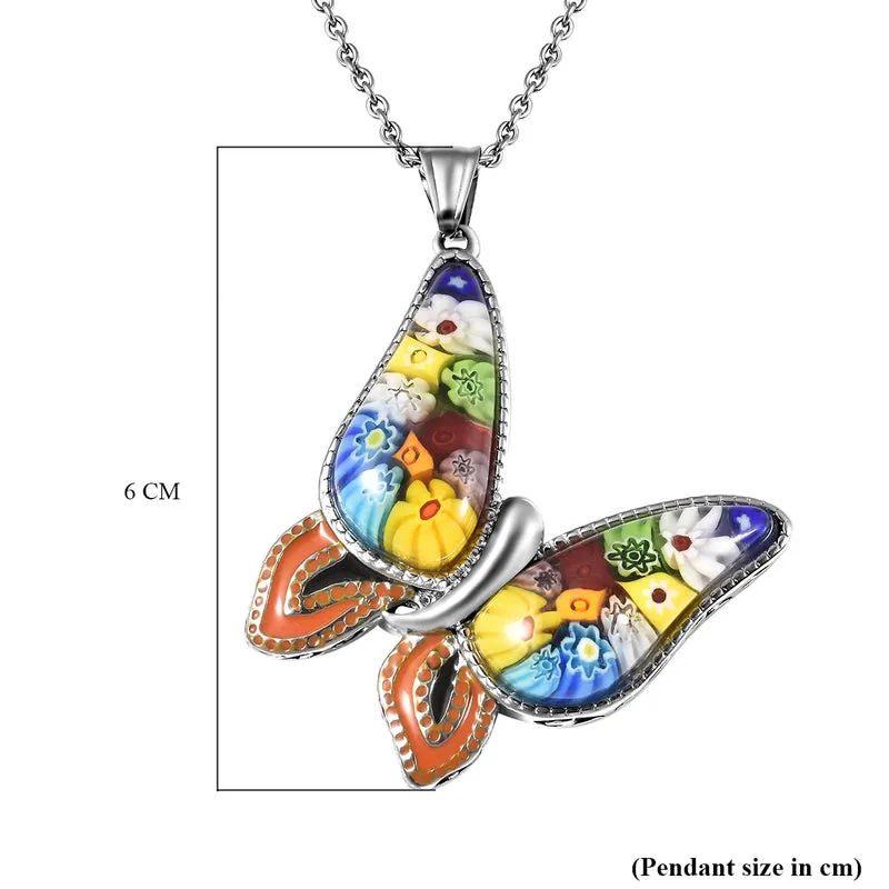 Murano-Stil Glas Schmetterlings-Glas-Anhänger mit Kette, Edelstahl