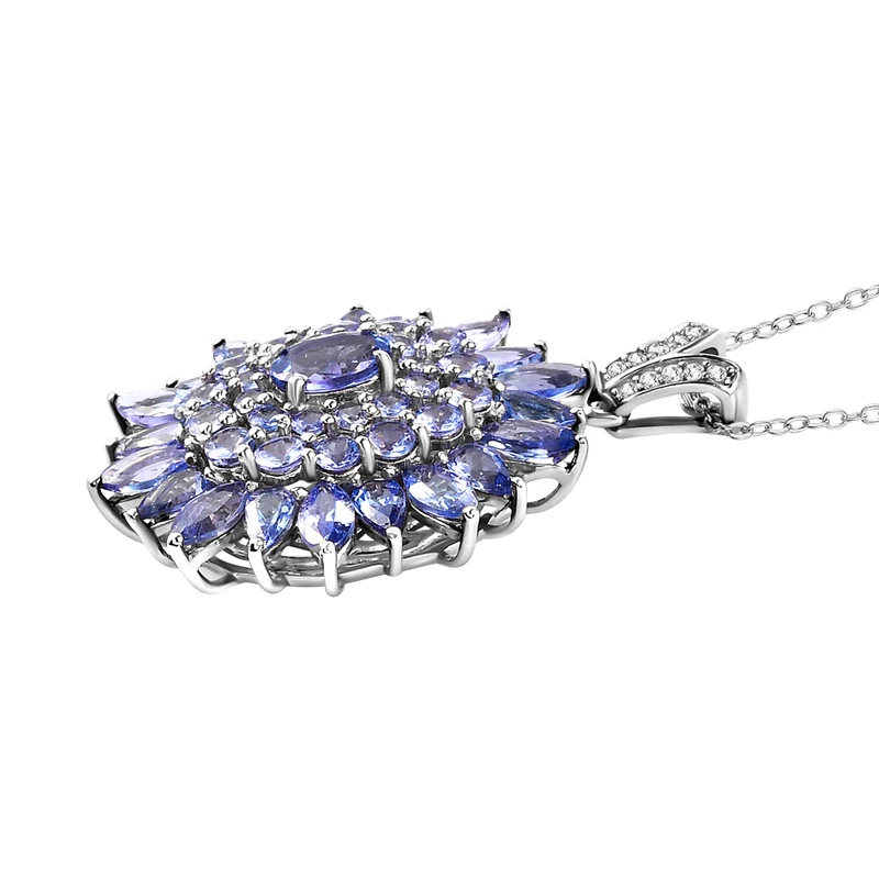 Tansanit-Anhänger mit Kette, 925 Silber platiniert ca. 7.73 ct