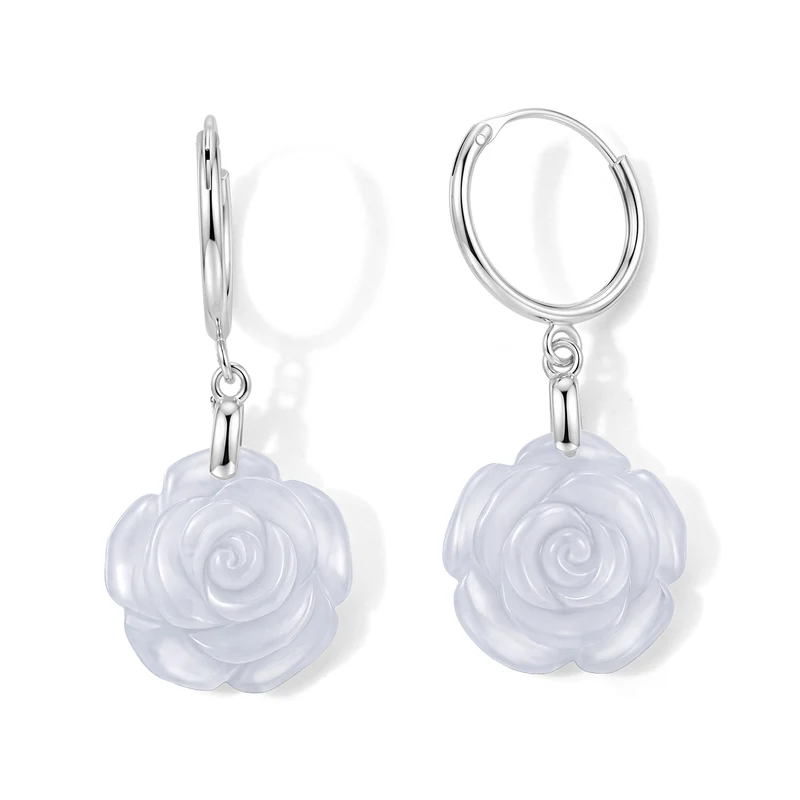 D'Joy Weiße Jade Ohrringe 925 Silber Rhodiniert ca. 17.00 ct
