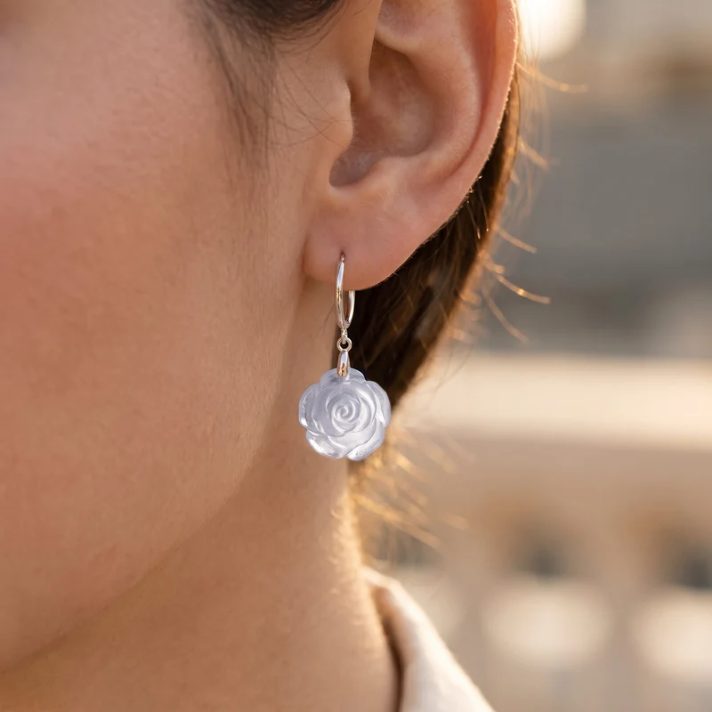 D'Joy Weiße Jade Ohrringe 925 Silber Rhodiniert ca. 17.00 ct