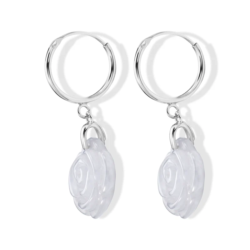 D'Joy Weiße Jade Ohrringe 925 Silber Rhodiniert ca. 17.00 ct
