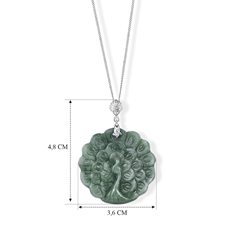 LUXURIANT 42,25 ct. AA Olmek Jadeit und Labor Diamant Anhänger mit 45cm Kette, 925 Silber rhodiniert