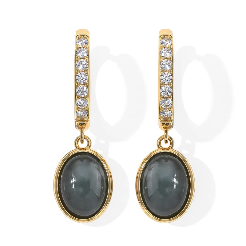 LUXURIANT 3,64 ct. Olmek Jadeit und Labor Diamant Ohrringe, 925 Silber 750 Gelbgold Vermeil