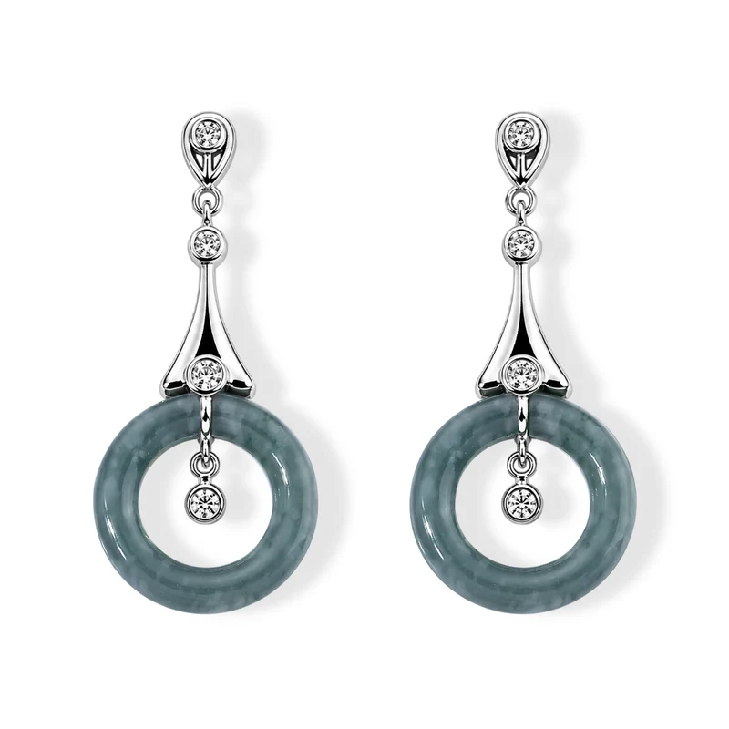 D'Joy 23,73 ct. Olmek Jadeit und Moissanit Ohrringe, 925 Silber rhodiniert