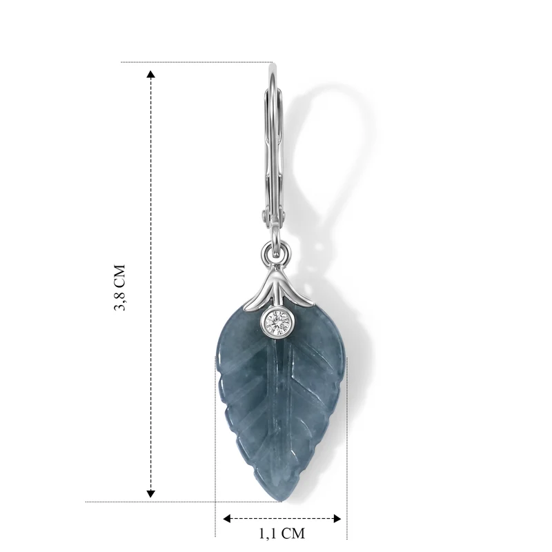 LUXURIANT 9,38 ct. Olmek Jadeit und Labor Diamant Blatt-Ohrringe, 925 Silber rhodiniert