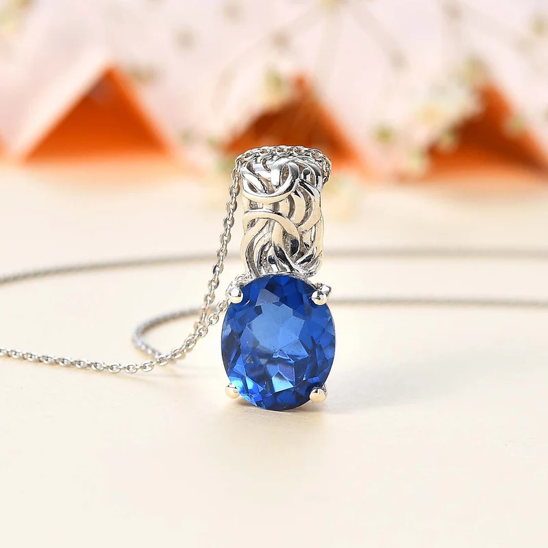 Ceylon Farbe Quarz Anhänger mit Kette, 925 Silber rhodiniert ca. 5.00 ct
