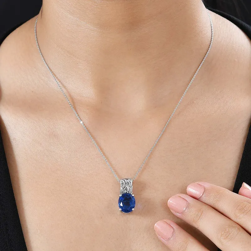 Ceylon Farbe Quarz Anhänger mit Kette, 925 Silber rhodiniert ca. 5.00 ct