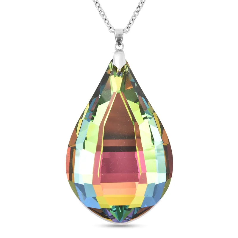 Glas Anhänger mit Kette, Grün Tropfen, Edelstahl ca. 240.00 ct